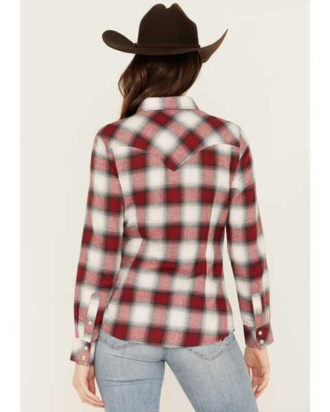 Image #4 - Wrangler Retro Women's Long Sleeve Snap Western Flannel Shirt, Burgundy, hi-res