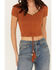 Image #3 - Shyanne Women's Beaded Short Sleeve Front Tie Shirt, Pecan, hi-res