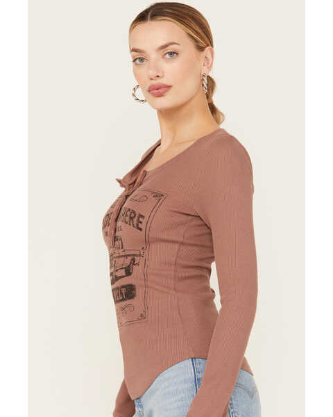 Image #2 - Cleo + Wolf Women's Rust Belt Long Sleeve Henley Shirt , Coffee, hi-res