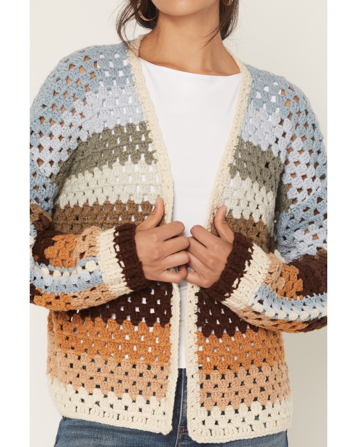 Image #3 - Elan Women's Stripe Crochet Cardigan, Multi, hi-res