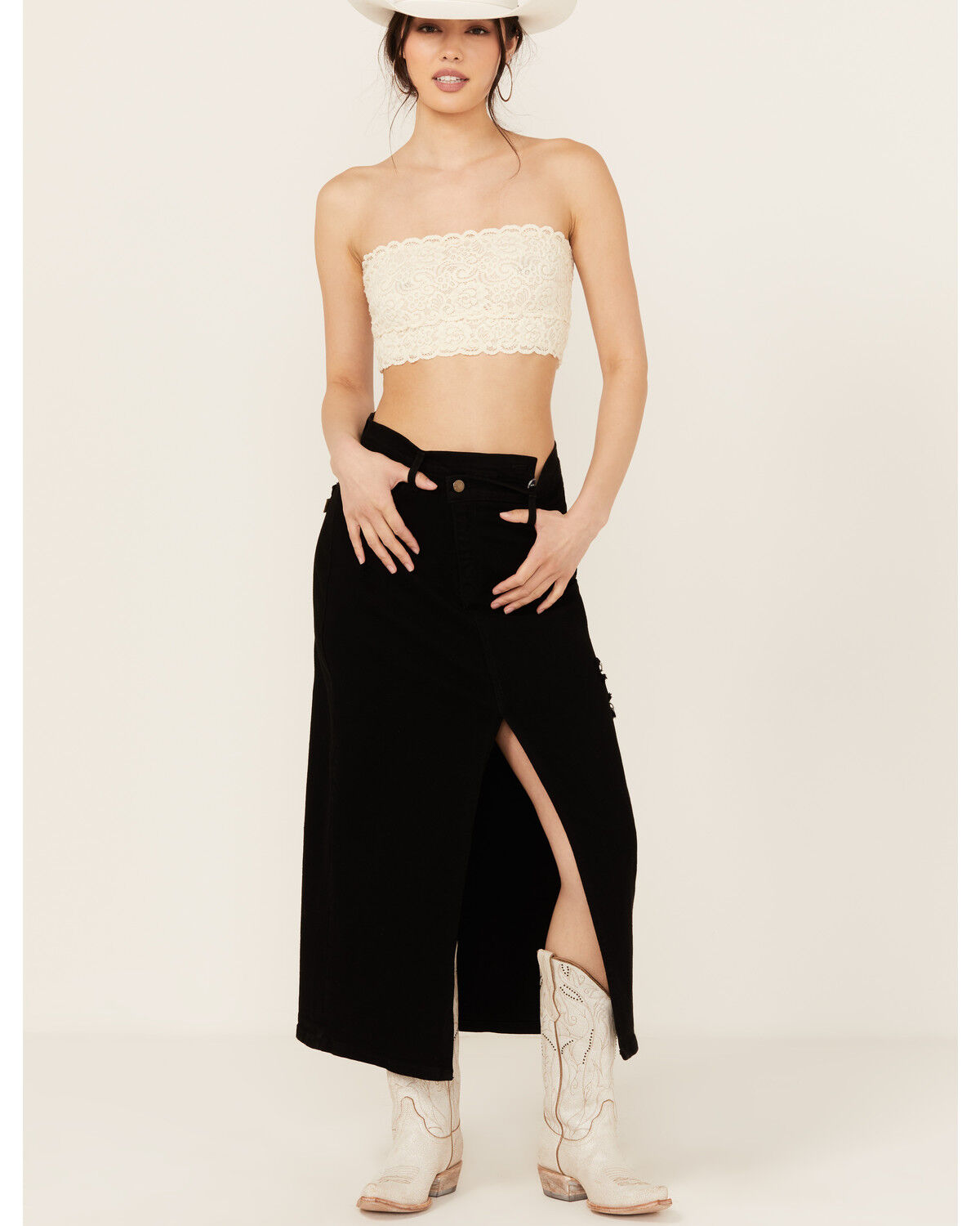 Image #1 - Vibrant Denim Women's Denim Maxi Skirt, Black, hi-res