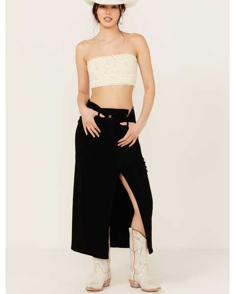 Vibrant Denim Women's Denim Maxi Skirt , Black, hi-res