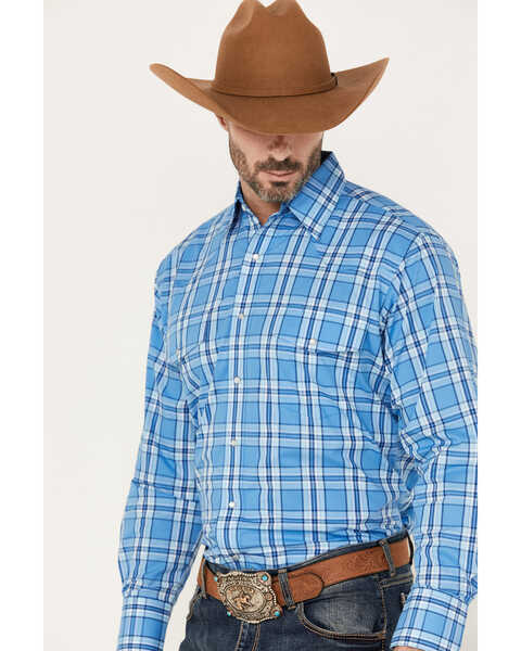 Image #2 - Wrangler Men's Plaid Print Long Sleeve Pearl Snap Western Shirt, Blue, hi-res