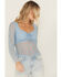 Image #1 - Trixxi Women's Solid Lace Long Bell Sleeve Shirt, Blue, hi-res