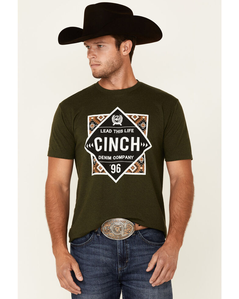 Cinch Men's Green Lead This Life Southwestern Logo Graphic Short Sleeve T-Shirt , Green, hi-res