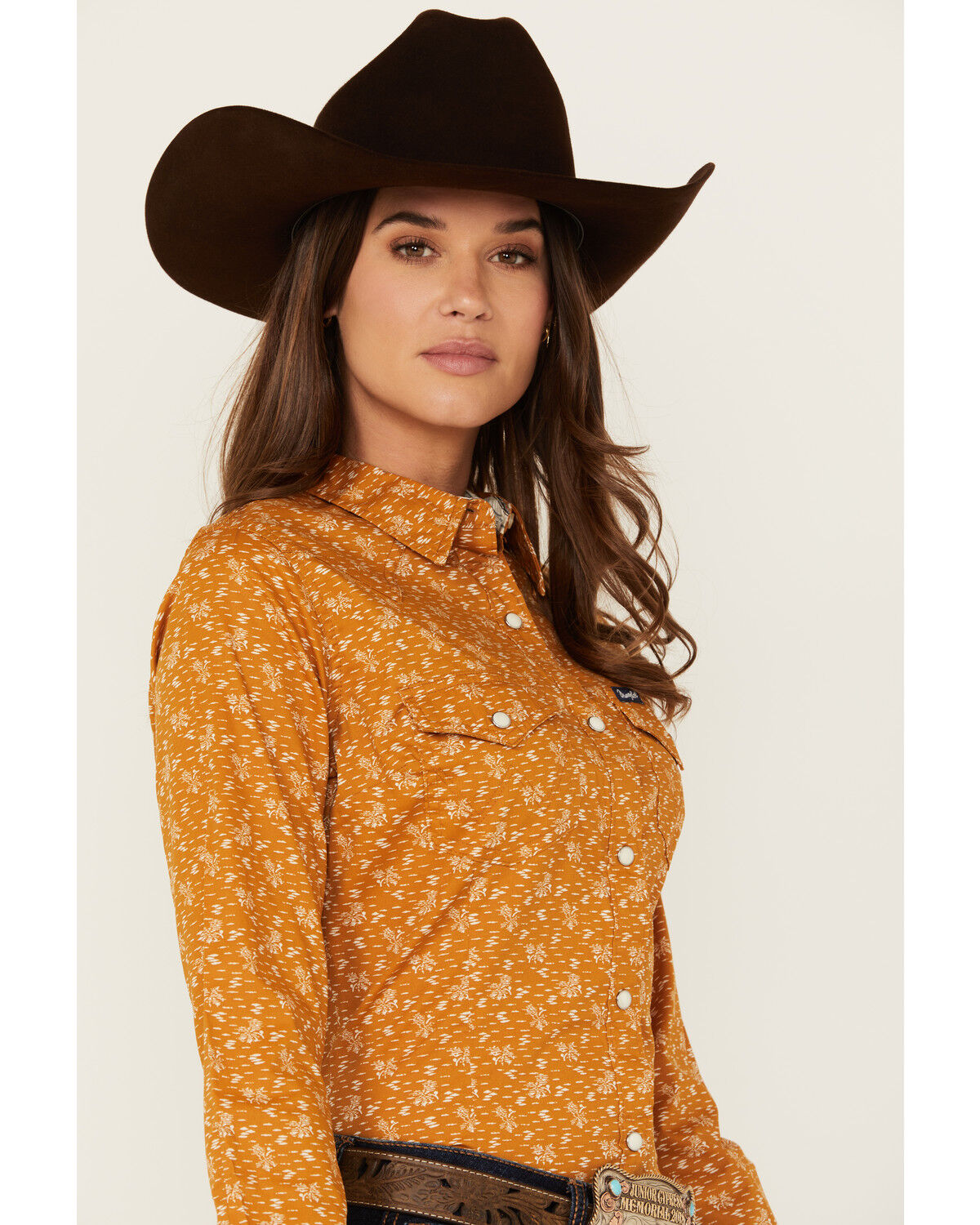 Image #2 - Wrangler Retro Women's Printed Long Sleeve Snap Western Shirt, Orange, hi-res