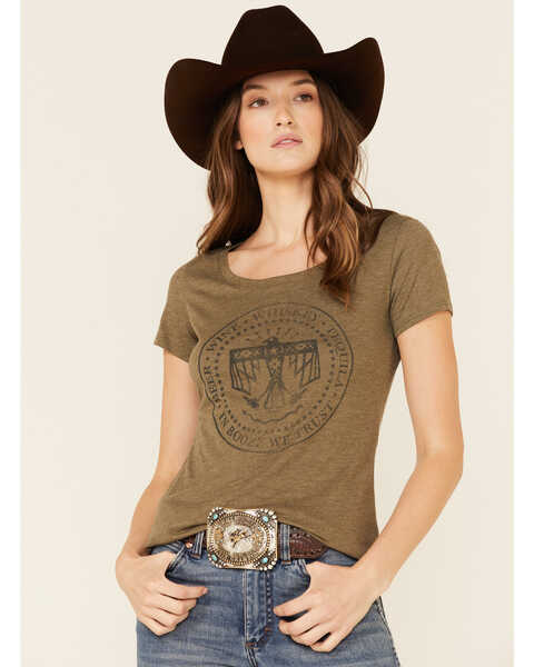 Shyanne Women's In Booze We Trust Graphic Short Sleeve Tee , Olive, hi-res