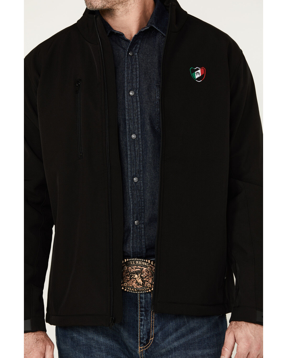 Image #3 - American Fighter Men's Mayland Mexico USA Flag Embroidered Softshell Jacket, Black, hi-res