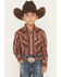 Image #1 - Ely Walker Boys' Striped Long Sleeve Pearl Snap Western Shirt, Burgundy, hi-res