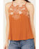 Eyeshadow Women's Floral Embroidered Tank Top, Rust Copper, hi-res