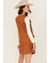 Image #4 - Miss Me Women's Embroidered Faux Suede Sleeveless Button-Down Mini Dress, Camel, hi-res