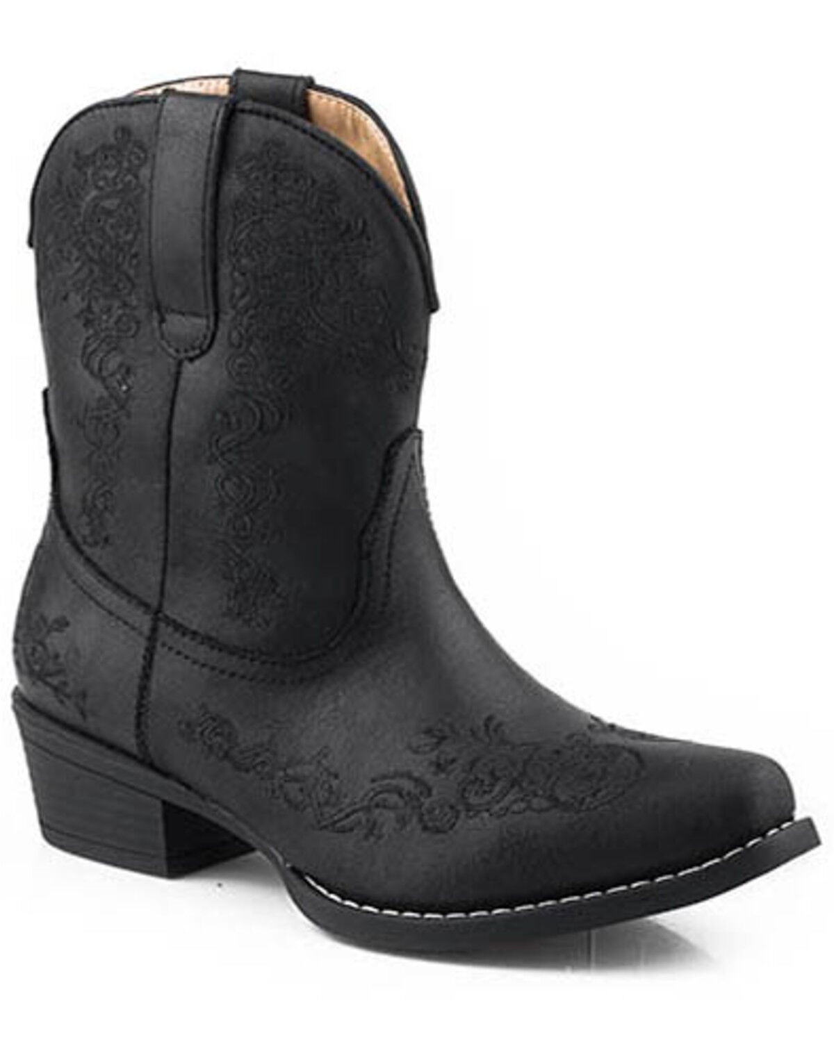 Image #1 - Roper Women's Riley Vintage Short Western Boots - Snip Toe, Black, hi-res