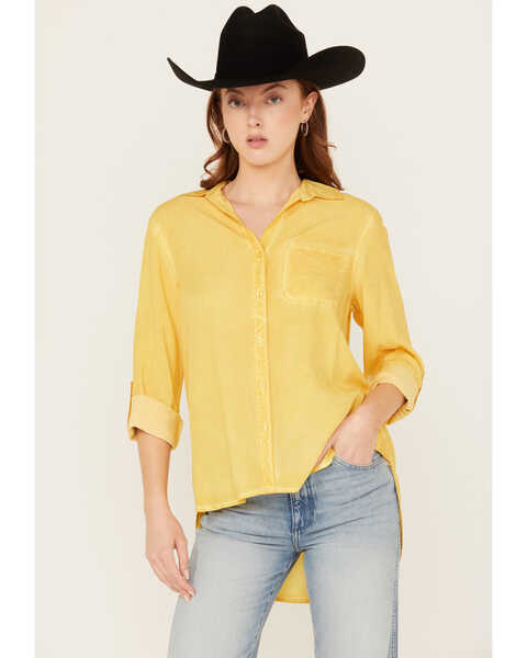Image #1 - Velvet Heart Women's Washed Out Button Front Shirt, Mustard, hi-res
