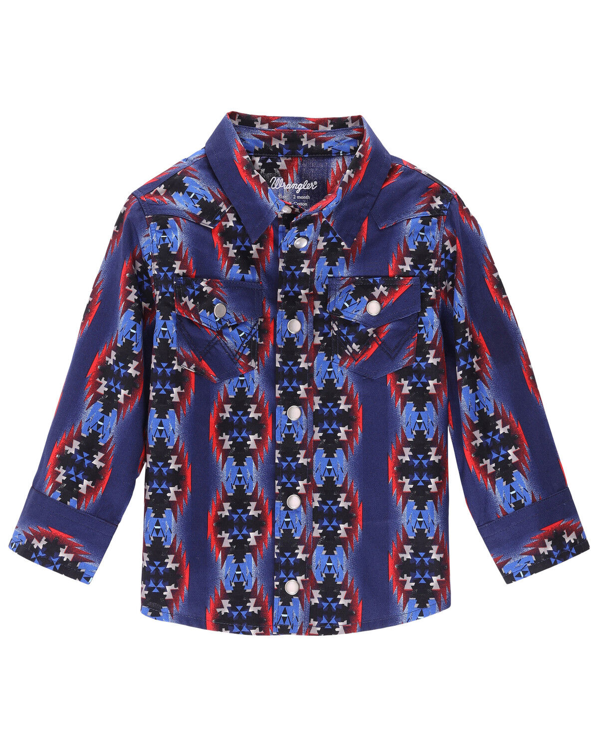 Image #1 - Wrangler Toddler Boys' Checotah Print Long Sleeve Snap Western Shirt, Blue, hi-res