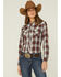 Roper Women's Plaid Wine Embroidered Bronco Riding Long Sleeve Western Shirt, Wine, hi-res
