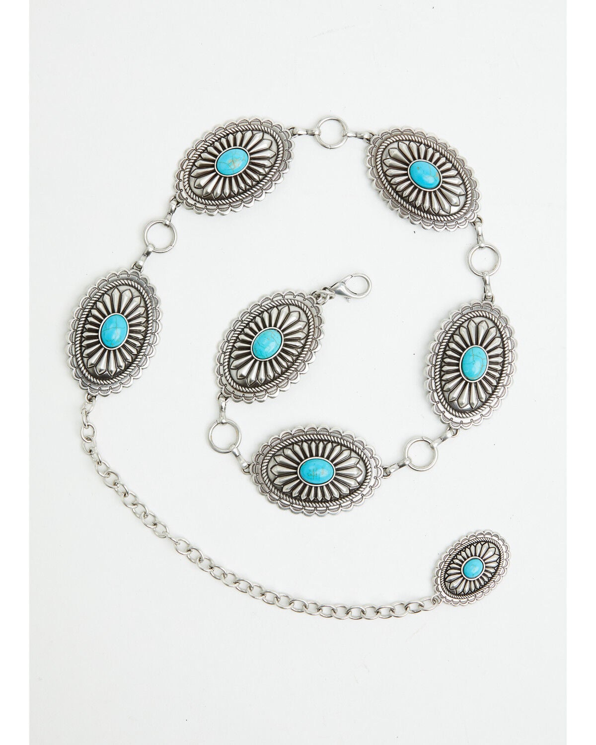 Image #2 - Ariat Women's Oval Turquoise Concho Chain Belt, Silver, hi-res