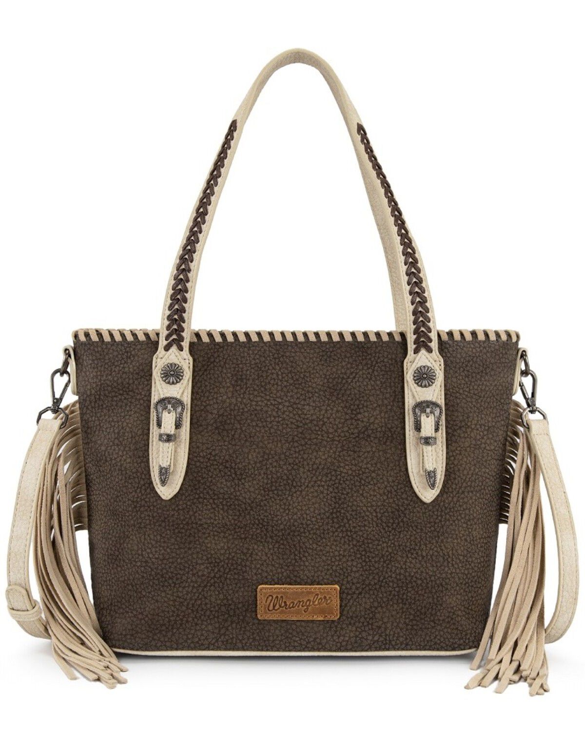 Image #1 - Wrangler Women's Braided Tassel Tote Bag, Coffee, hi-res