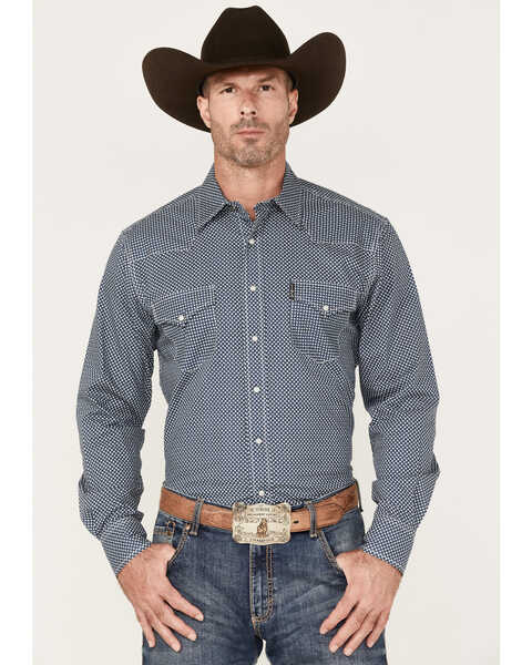 Image #1 - Cinch Men's Modern Fit Small Geo Print Snap Western Shirt , Blue, hi-res