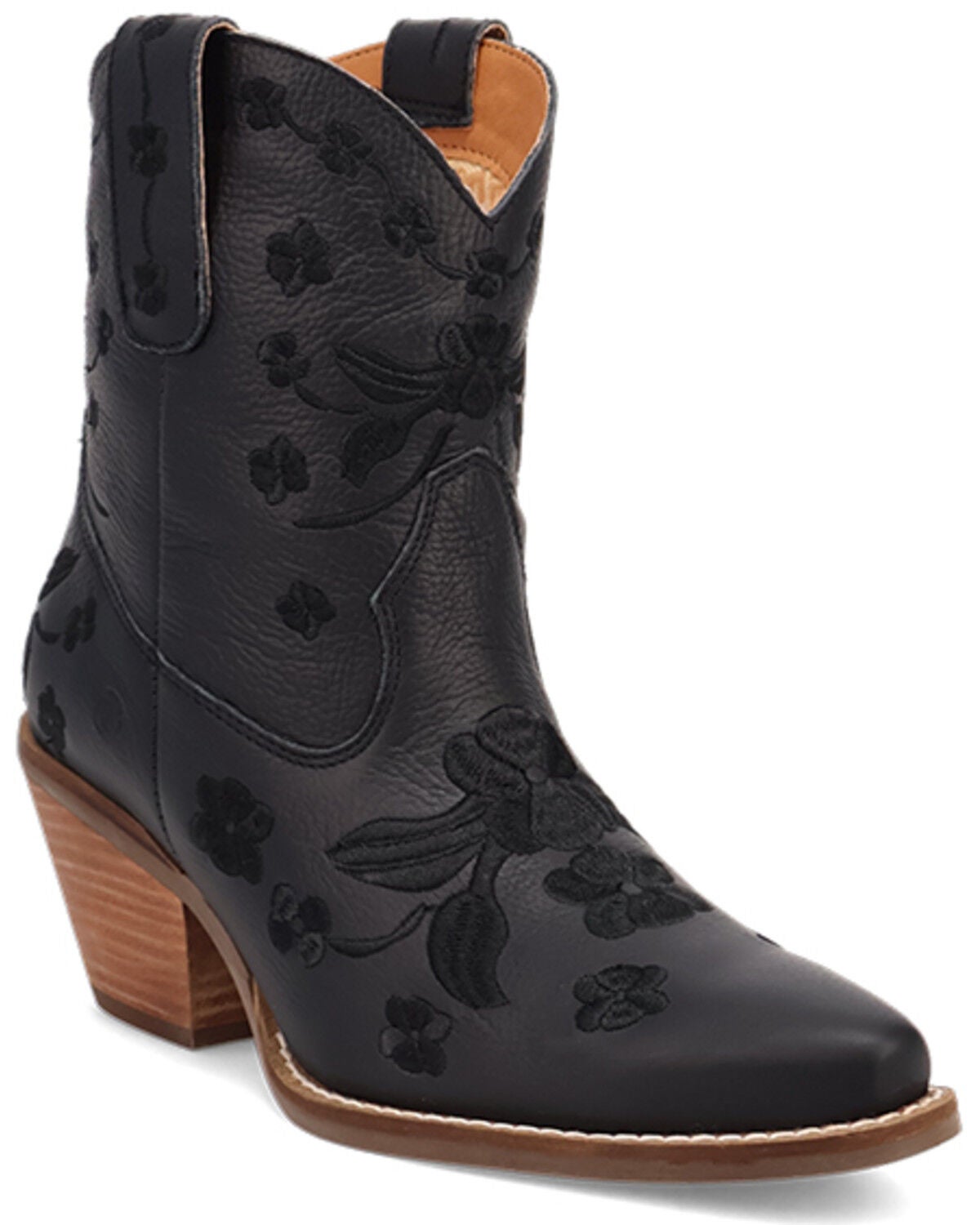 Dingo Women's Sweetheart Embroidered Booties - Round Toe, Black, hi-res