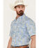 Panhandle Select Men's Paisley Print Short Sleeve Button-Down Western Shirt , Blue, hi-res