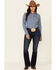 Image #2 - Wrangler Women's Solid Chambray Denim Long Sleeve Snap Western Core Shirt, Blue, hi-res