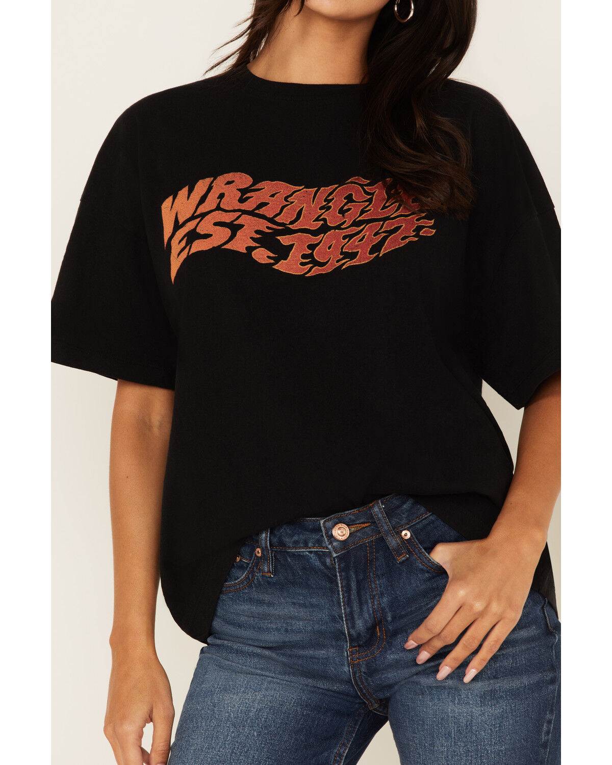Image #3 - Wrangler Women's Est 1947 Fire Logo Graphic Girlfriend Tee, Black, hi-res