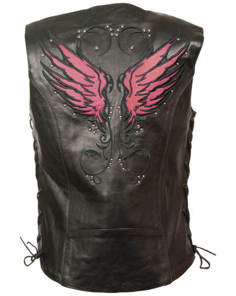 Image #3 - Milwaukee Leather Women's Stud & Wings Leather Vest - 4X, Pink/black, hi-res