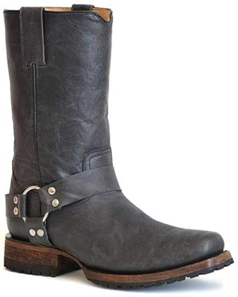 Stetson Men's Heritage Harness Pull-On Moto Boots - Narrow Square Toe , Black, hi-res