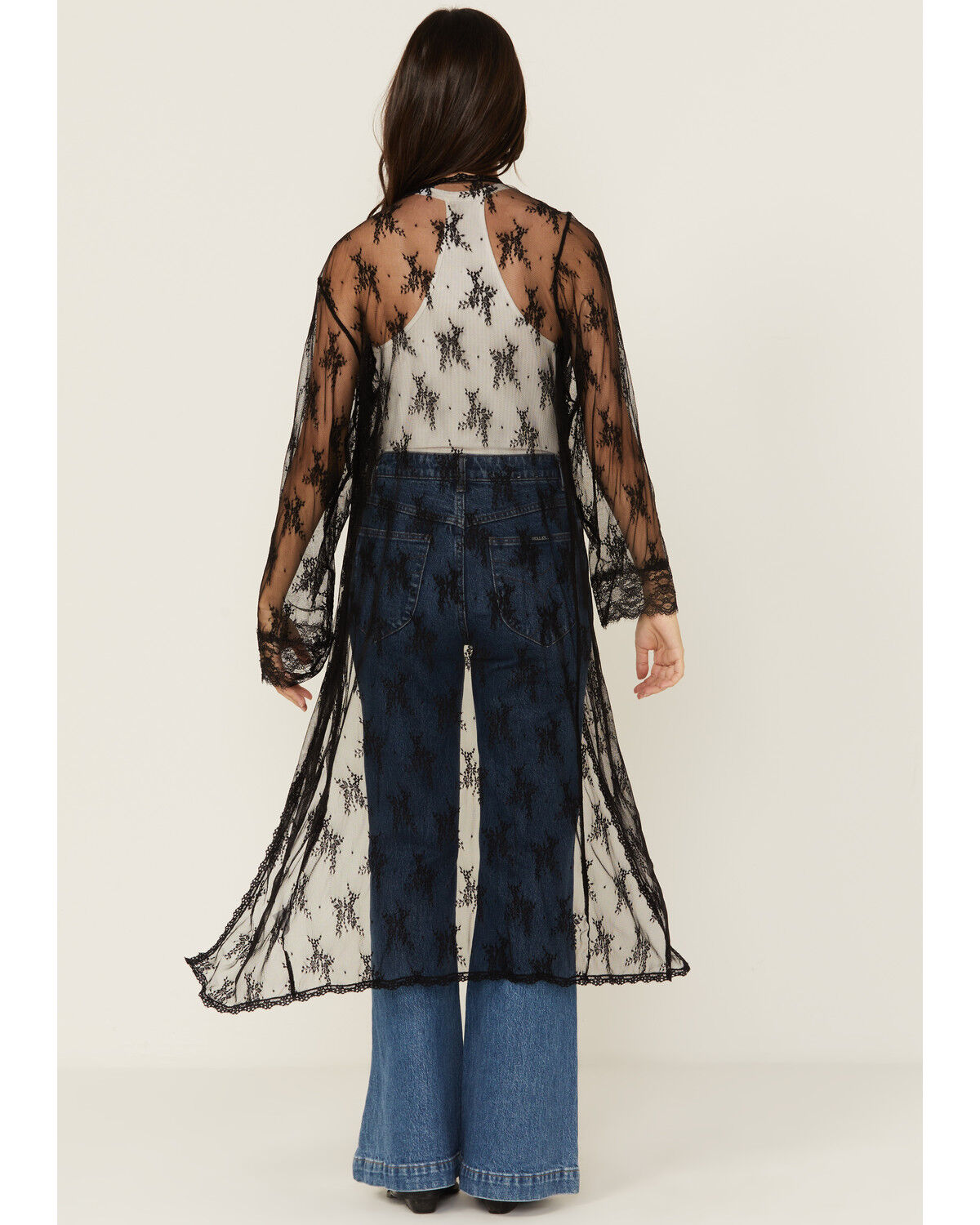 Image #4 - Beyond The Radar Women's Lace Long Sleeve Kimono, Black, hi-res
