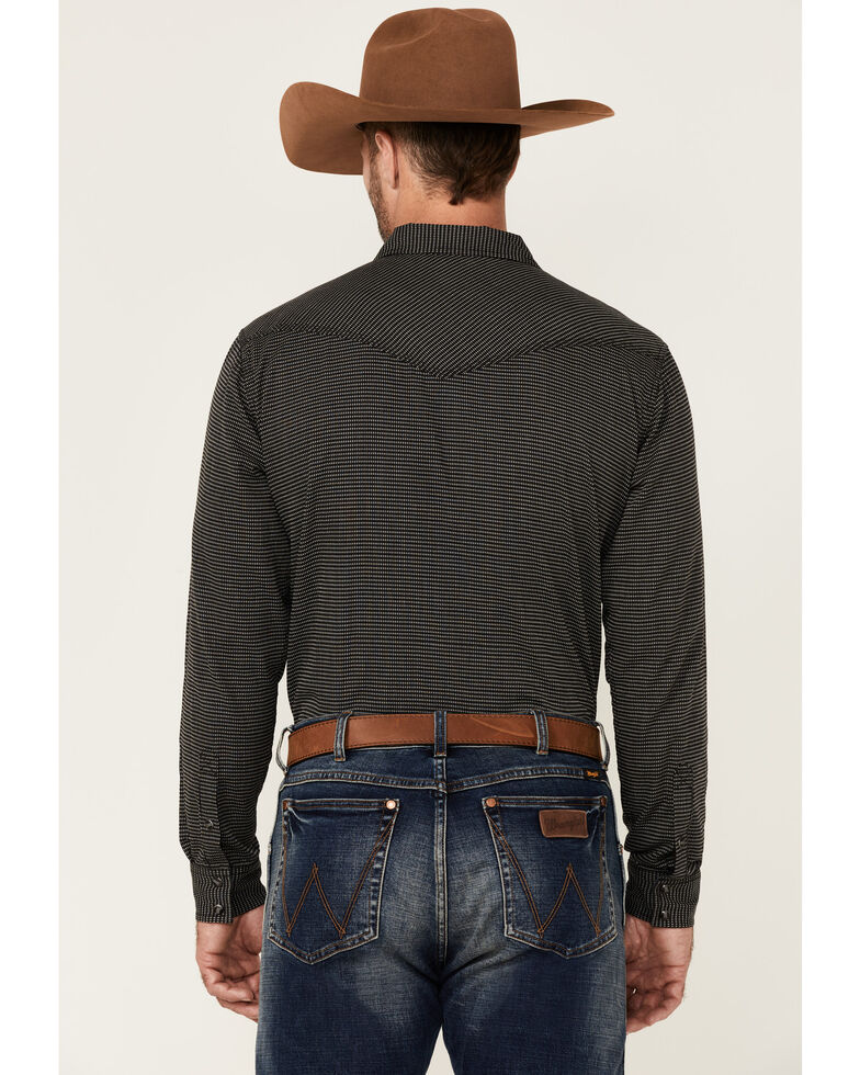 Moonshine Spriit Men's Cross Hatch Geo Print Long Sleeve Snap Western Shirt , Black, hi-res