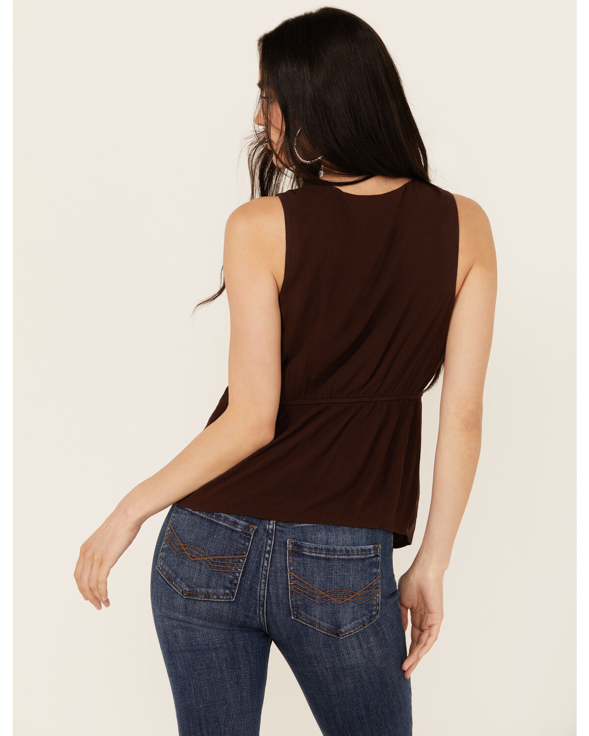 Image #4 - Idyllwind Women's Spruce Criss Cross Front Embellished Tank, Dark Brown, hi-res