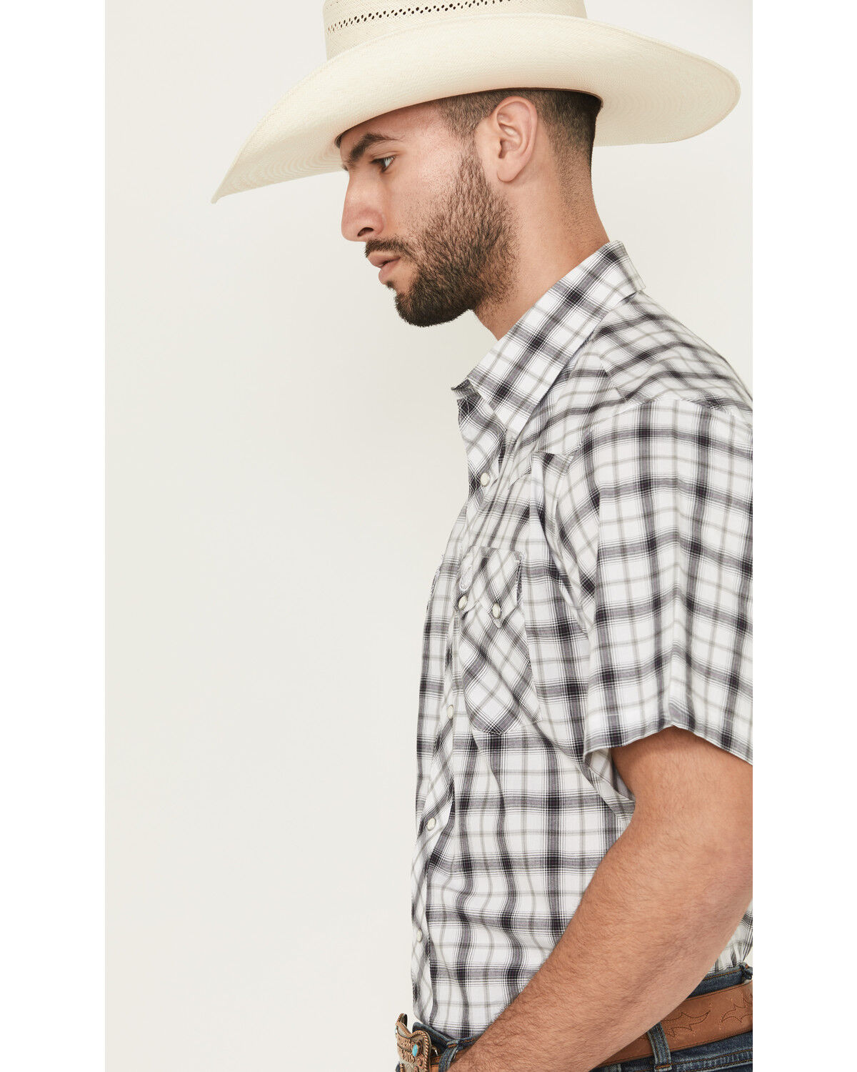 Image #2 - Wrangler Retro Men's Plaid Print Short Sleeve Snap Western Shirt - Tall, White, hi-res
