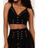Shyanne Women's Embroidered Corset Crop Top, Black, hi-res