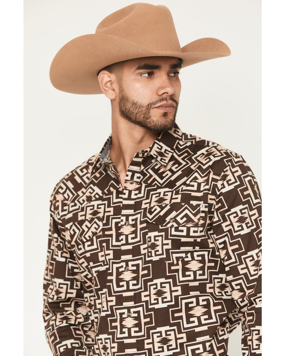 Image #2 - RANK 45&reg; Men's Mount Hood Southwestern Print Long Sleeve Snap Stretch Western Shirt, Brown, hi-res