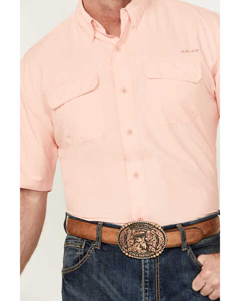 Image #3 - Ariat Men's VentTEK Outbound Solid Short Sleeve Button-Down Performance Shirt - Tall , Peach, hi-res