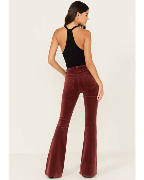 Image #3 - Shyanne Women's Syrah High Rise Velveteen Stretch Flare Jeans , Dark Red, hi-res