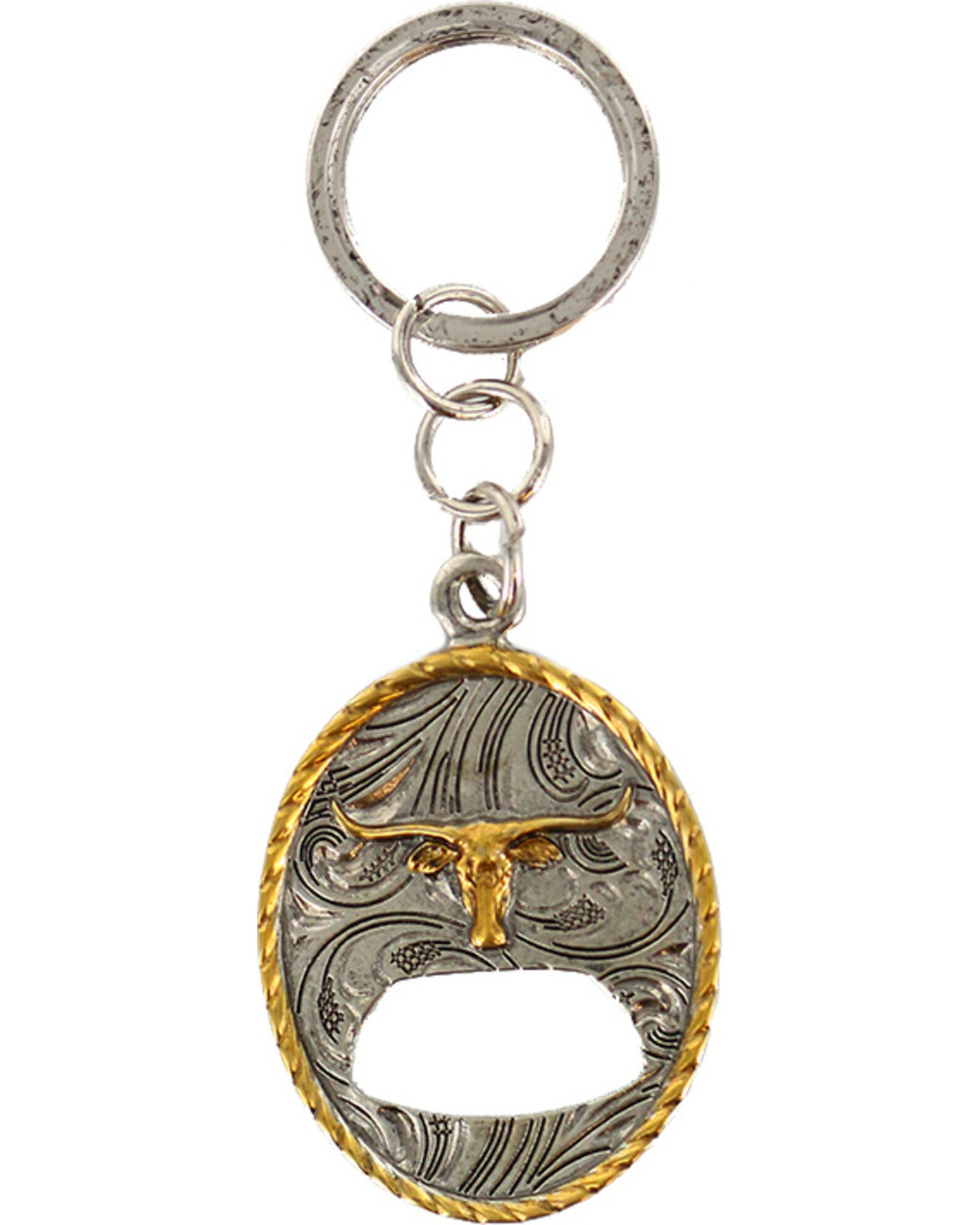Image #1 - Cody James Long Horn Bottle Opener Keychain, Silver, hi-res