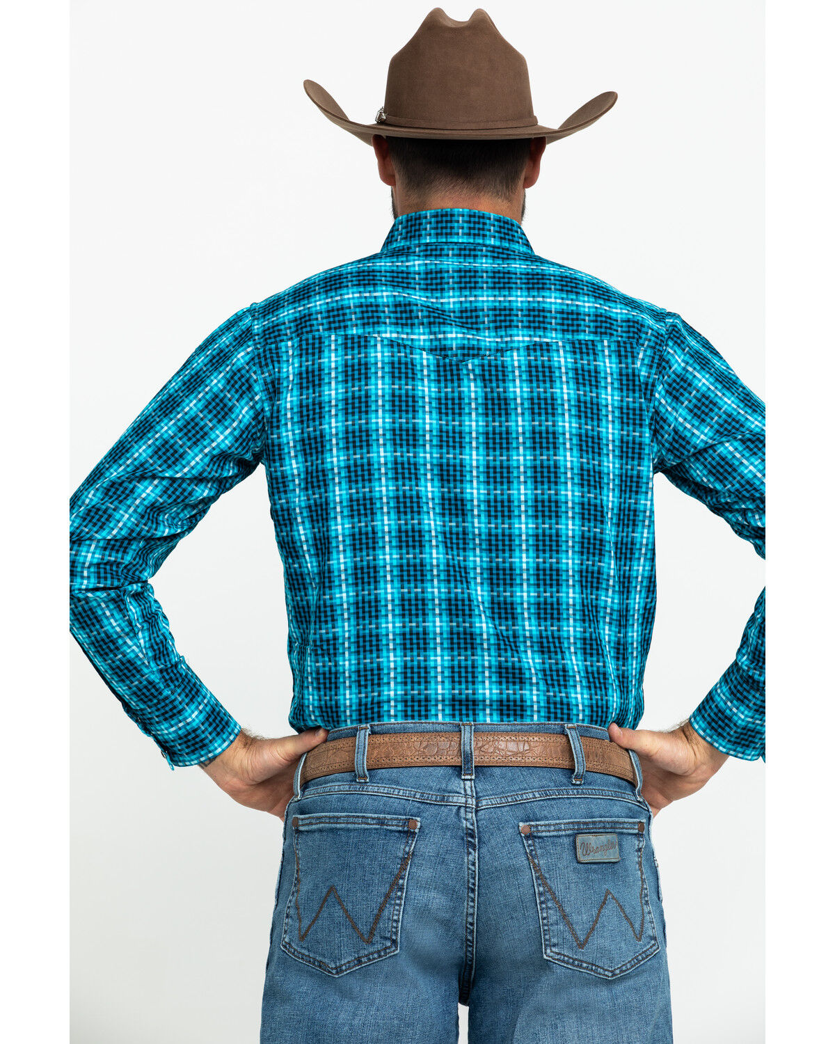 Image #2 - Wrangler Silver Edition Men's Teal Checotah Geo Print Long Sleeve Western Shirt, Teal, hi-res