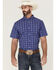 Image #1 - RANK 45® Men's Charge Small Plaid Print Button-Down Western Shirt, Blue, hi-res
