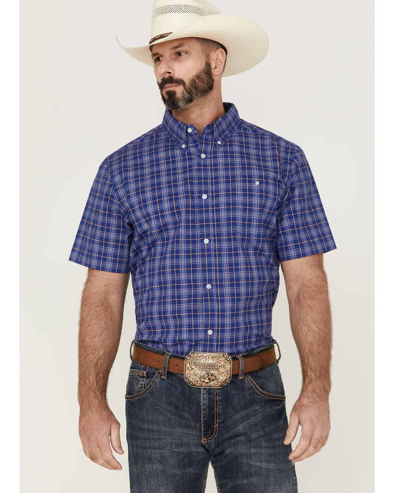 Rank 45 Men's Charge Small Plaid Button-Down Western Shirt , Blue, hi-res