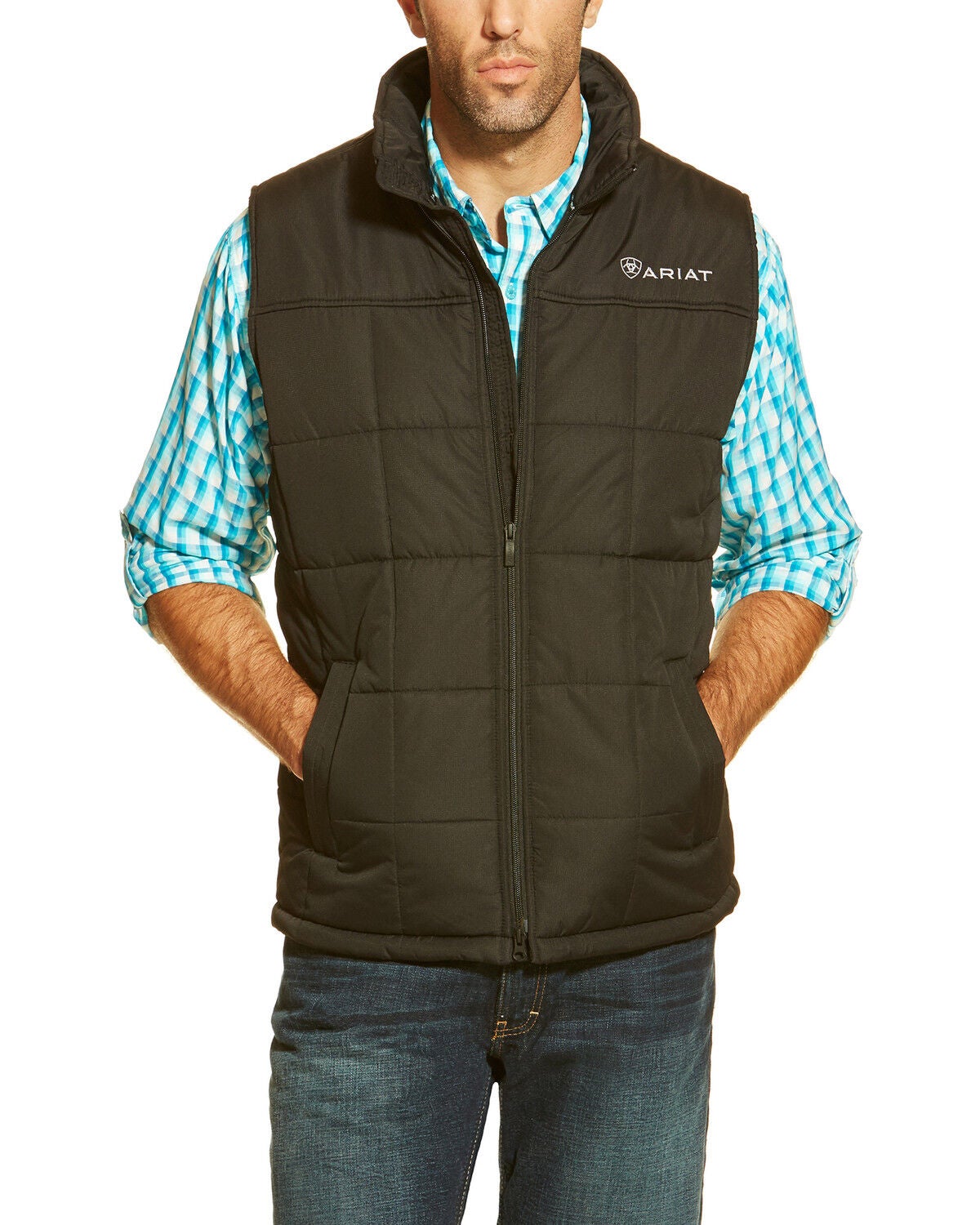 Ariat Men's Crius Zip-Front Vest - Big, Black, hi-res