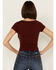 Image #4 - Shyanne Women's V Neck Short Sleeve Stretch Knit Top , Brown, hi-res
