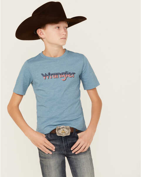 Image #1 - Wrangler Boys' Americana Logo Short Sleeve Graphic T-Shirt , Medium Blue, hi-res