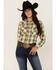 Image #1 - Wrangler Retro Women's Plaid Print Long Sleeve Pearl Snap Western Shirt, Green, hi-res