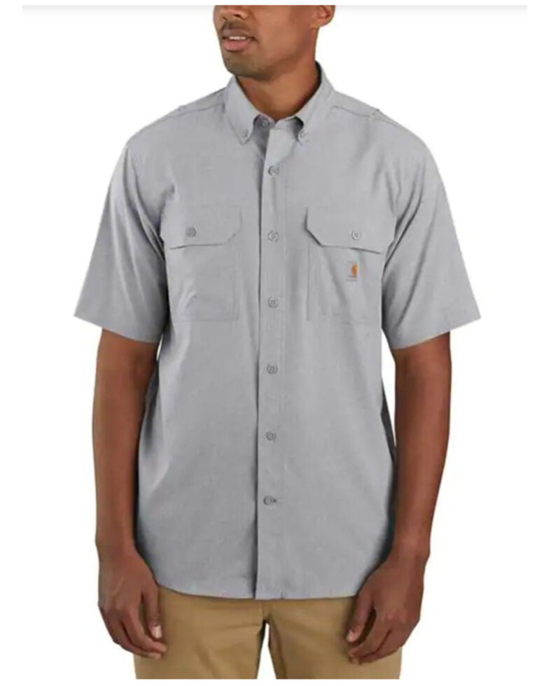 Carhartt Men's Force Solid Steel Relaxed Lightweight Short Sleeve Button-Down Work Shirt - Tall , Steel, hi-res