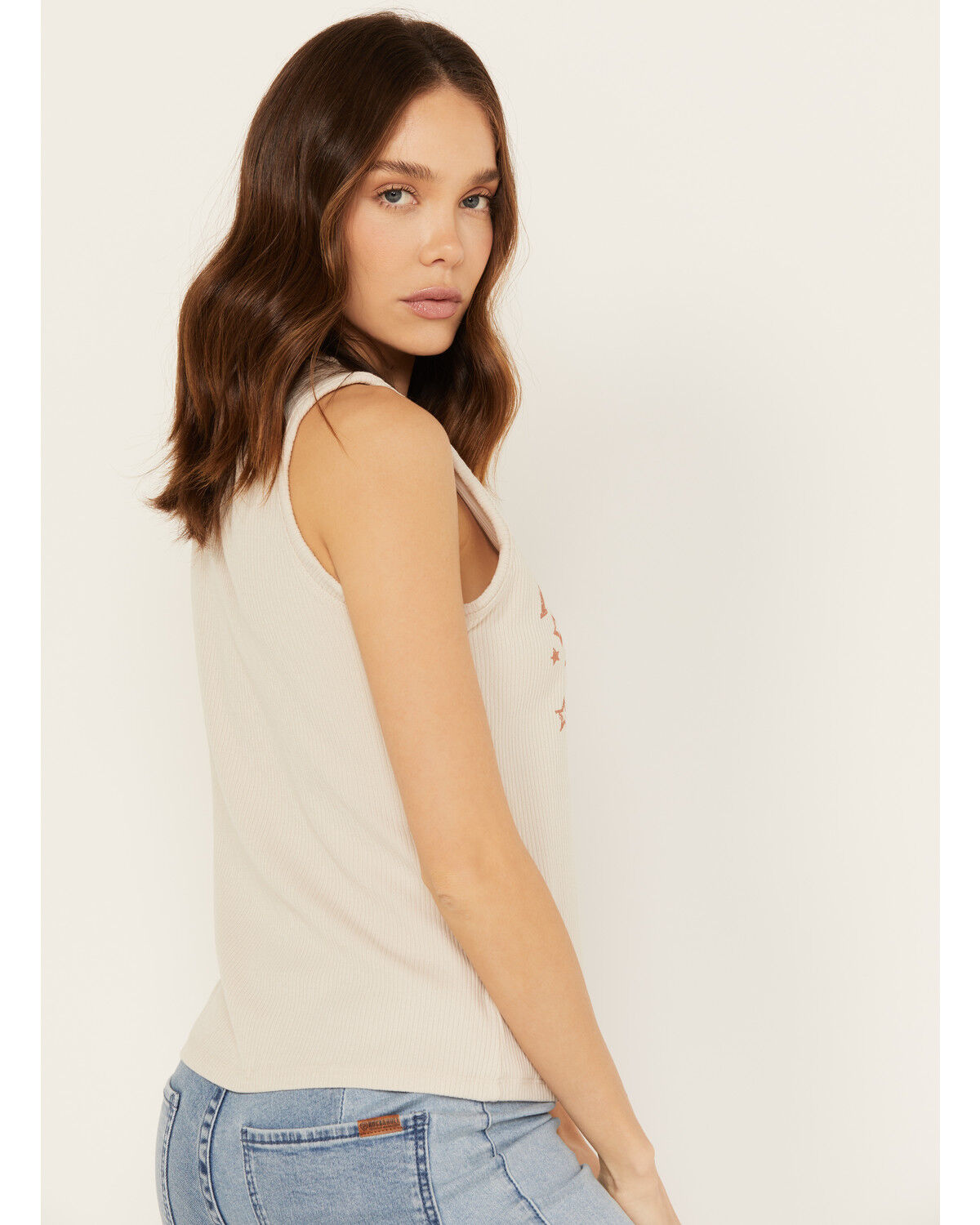 Image #4 - Panhandle Women's Rib Knit Graphic Sleeveless Tank, Cream, hi-res
