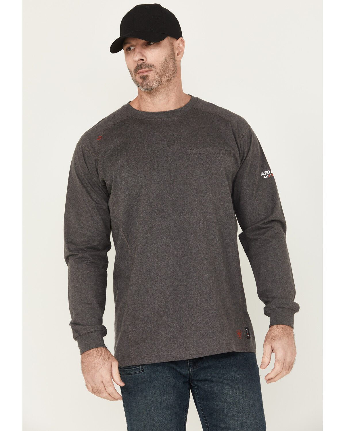 Image #2 - Ariat Men's FR Air Lineman Long Sleeve Pocket T-Shirt, Charcoal, hi-res