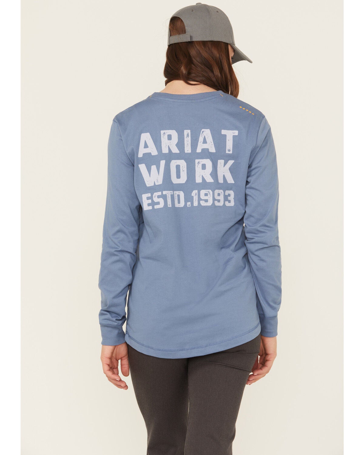 Ariat Women's Rebar Workman EST 1993 Long Sleeve Work Tee, Blue, hi-res