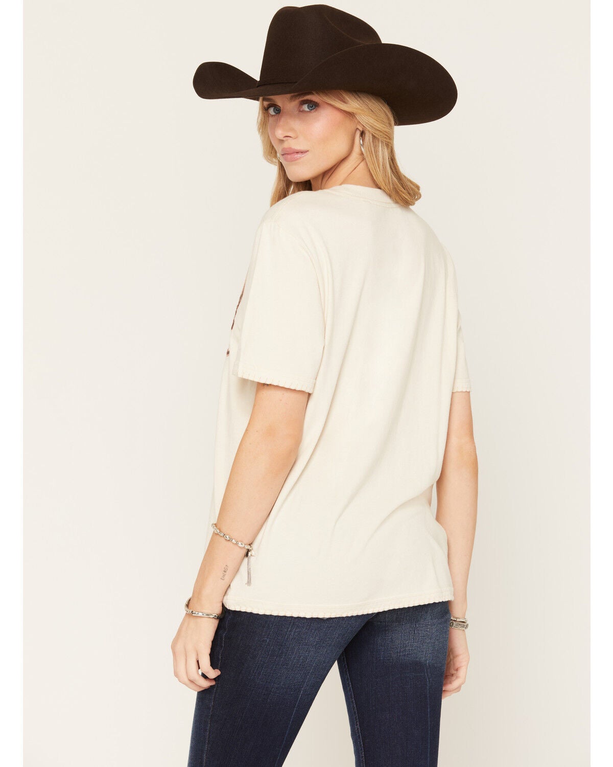 Image #4 - Shyanne Women's Embroidered and Studded Bull Skull Short Sleeve Graphic Tee, Natural, hi-res