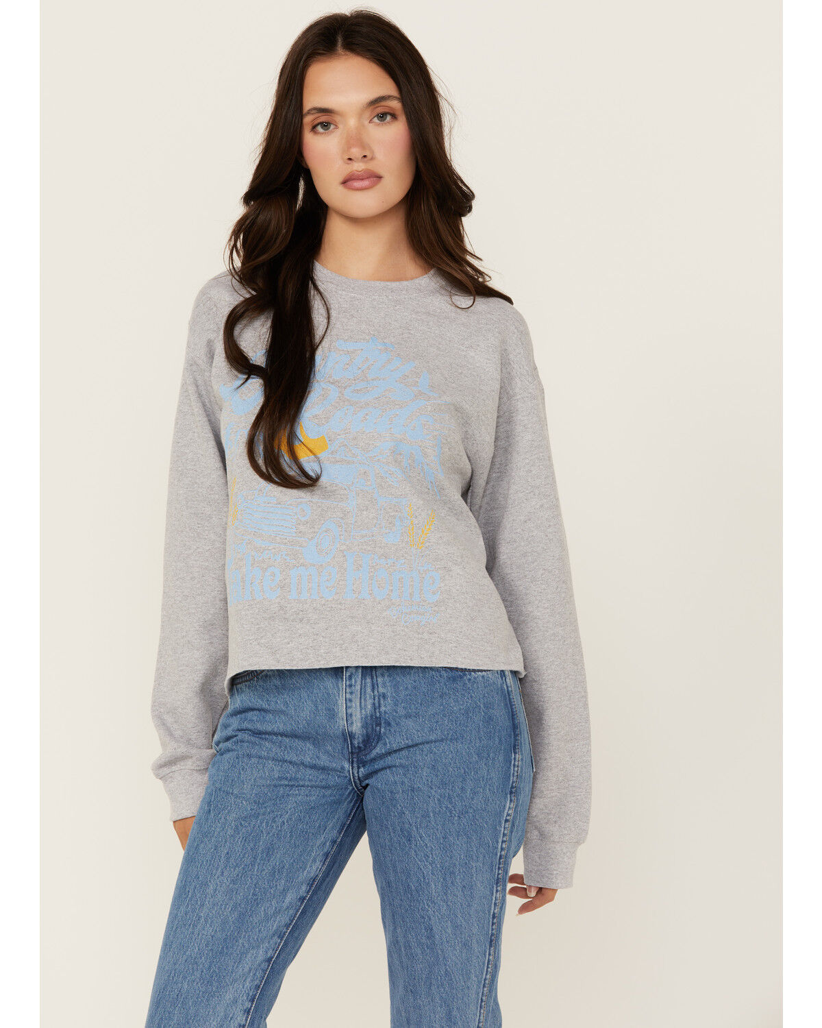 Image #1 - Bohemian Cowgirl Women's Country Road Cropped Sweatshirt, Grey, hi-res